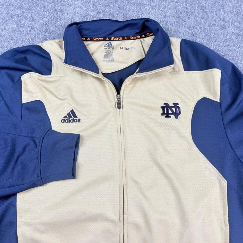 Notre Dame Adidas Track Jacket Mens Large Gold Navy Fighting Irish Climalite Zip